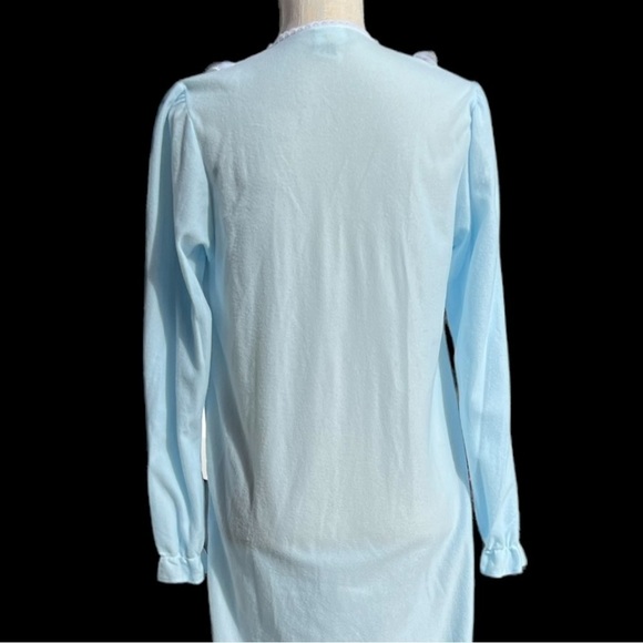 🌻NEW w.tag VINTAGE Gilligan & O'Malley Blue Fleece Cottagecore 80s Nightgown SM - Picture 8 of 12
